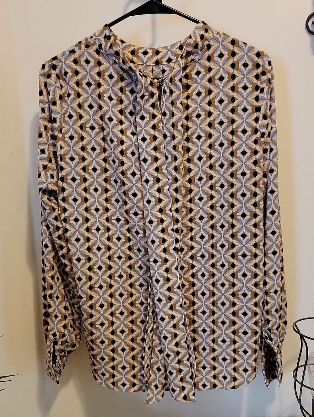Tommy Hilfiger Cream, Black & Light Blue Geometric Print Top
